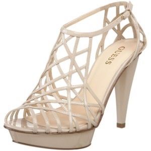Guess cream colored patent sandal bootie